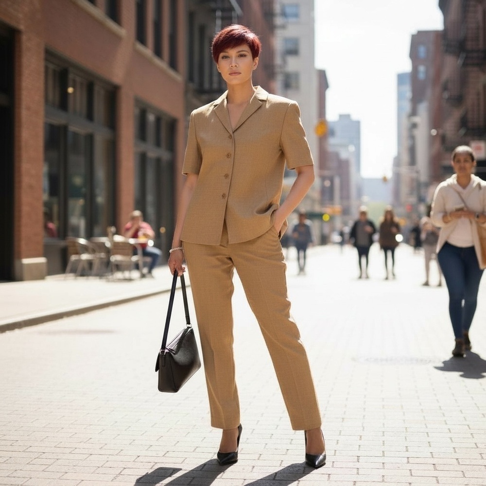 Travis Ayers Elegant Camel Pantsuit☑️ - Picture 3 of 12